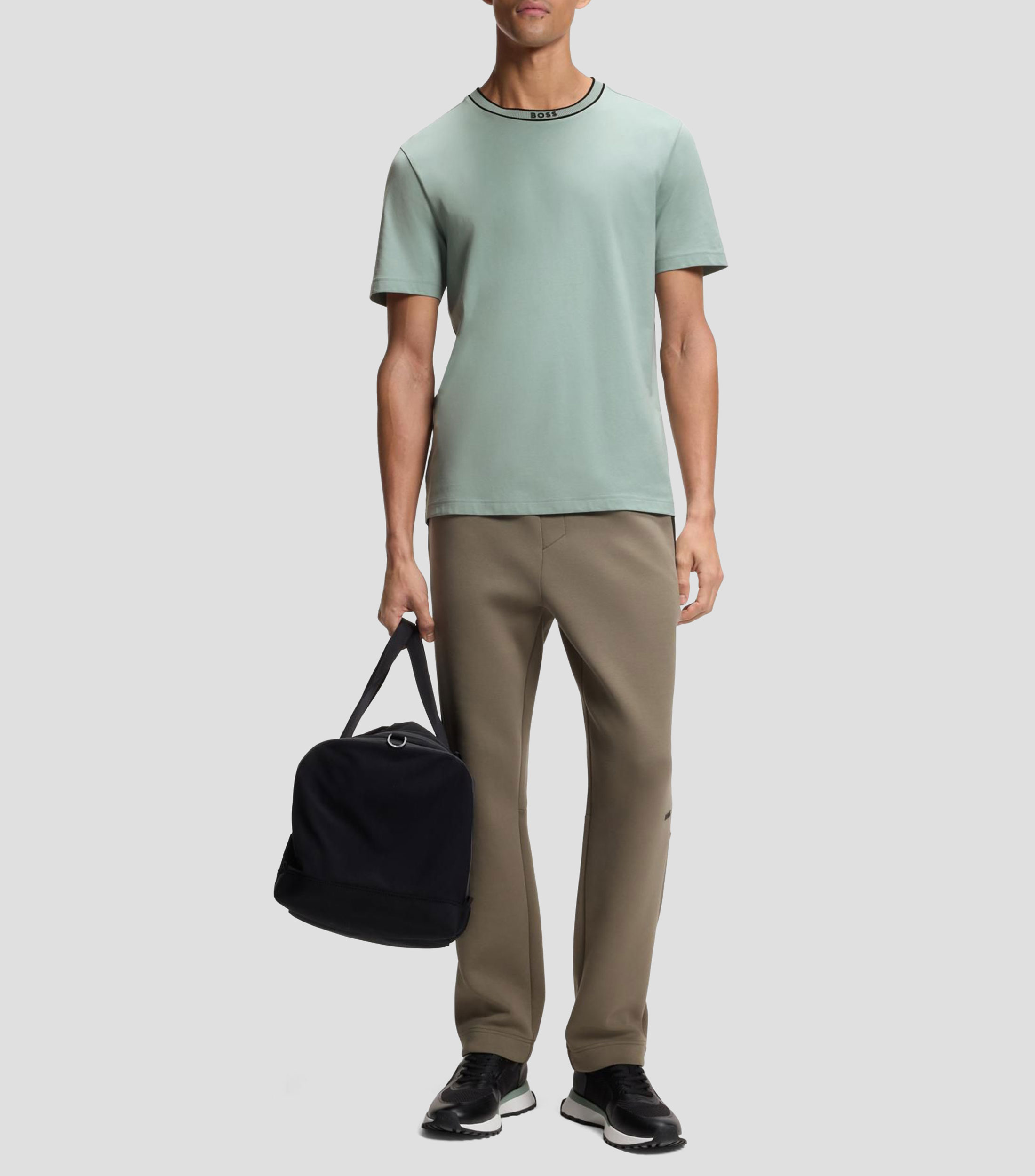 Playera BOSS de punto de algodón con logo en el cuello Hombre